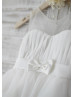 Pleated Chiffon Tulle Knee Length Flower Girl Dress
